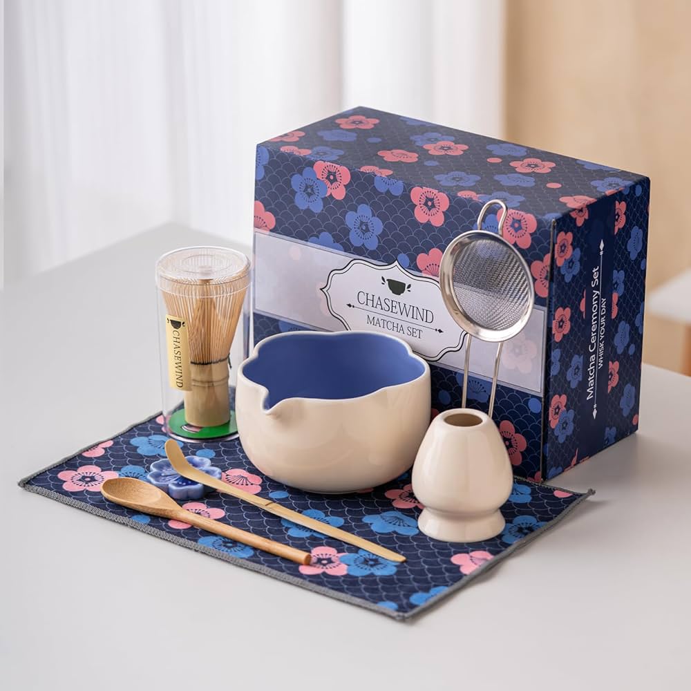 Kit Matcha - Flor - Blanco con celeste
