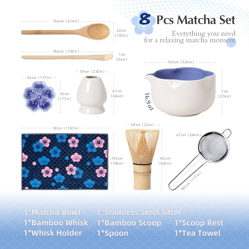 Kit Matcha - Flor - Blanco con celeste