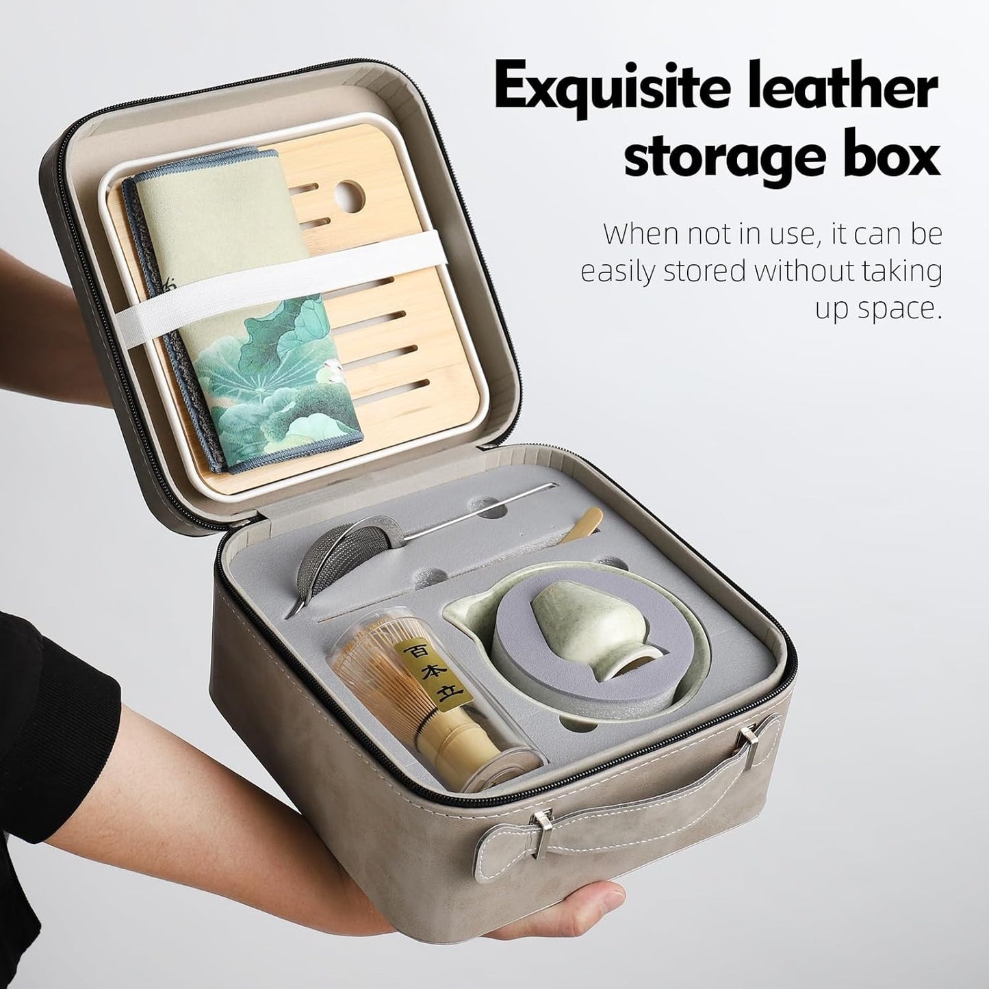 Estuche + Kit Matcha - Verde y estuche gris
