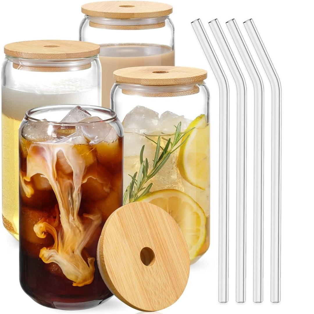 Vaso Individual con tapa de bambú y pajilla - 16oz