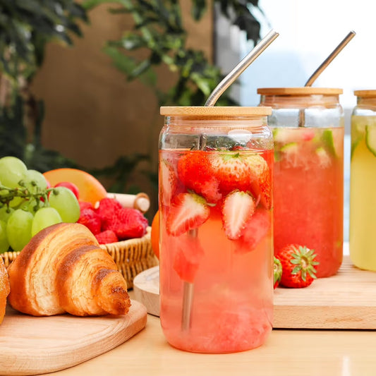 Vaso Individual con tapa de bambú, pajilla de acero y cepillo limpiador - 16oz