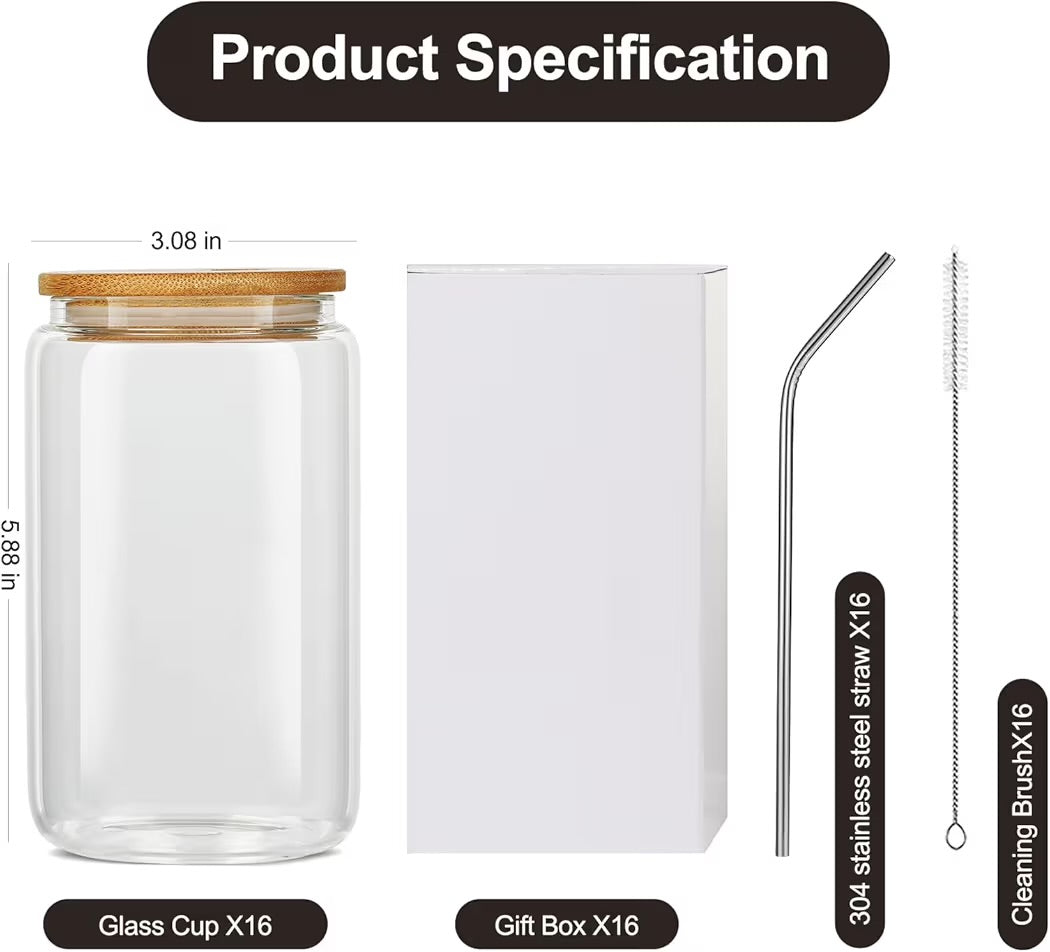 Vaso Individual con tapa de bambú, pajilla de acero y cepillo limpiador - 16oz